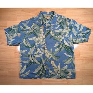 Seven Palm Mens XXL Blue Silk Tropical Floral Hawaiian Camp Shirt 649809